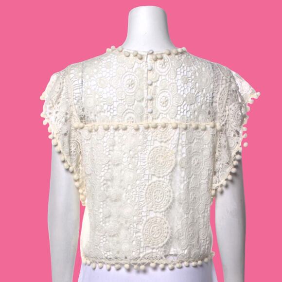 TULAROSA Boho Crochet Crop Top Blouse Shirt Cottage Fairy Cotton Off-White Cream - Picture 2 of 11